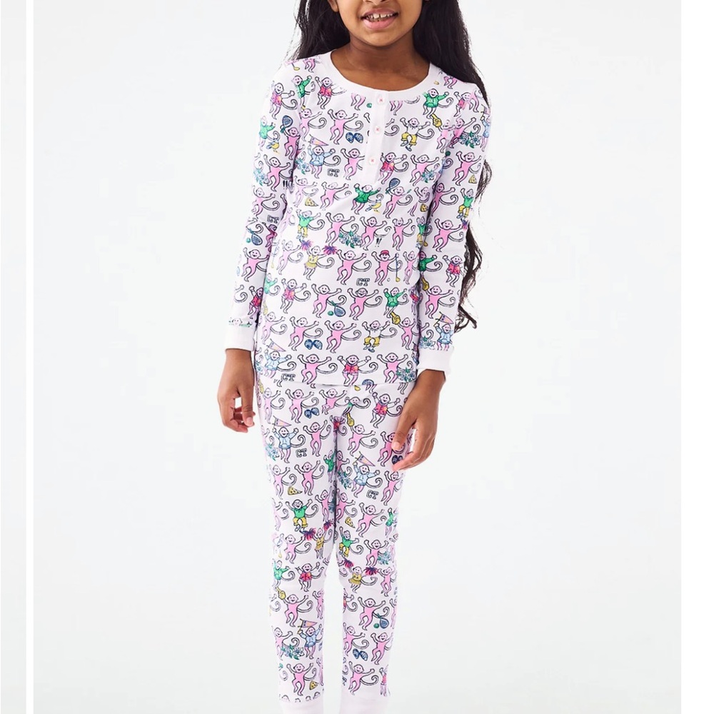 Roller Rabbit White Multicolor Monkey Print Kids Pajama Set